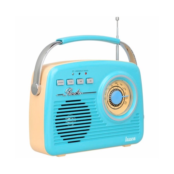 Lauson ra142 radio vintage azul crema analógica con altavoz integrado 2w am/fm batería recargable bluetooth usb sd