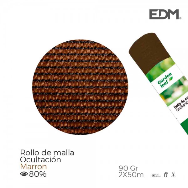 Rollo de malla de ocultación color marrón densidad 90g, 2x50m