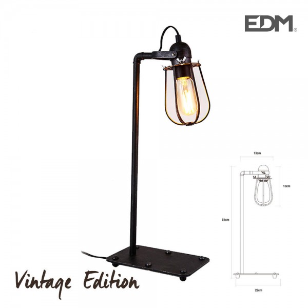 Lámpara de mesa vintage metalica e27 60w 22 x 51cm