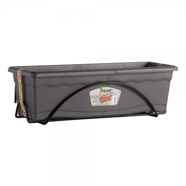 Jardinera con plato integrado color antracita 60 x 24 cm + soporte metálico