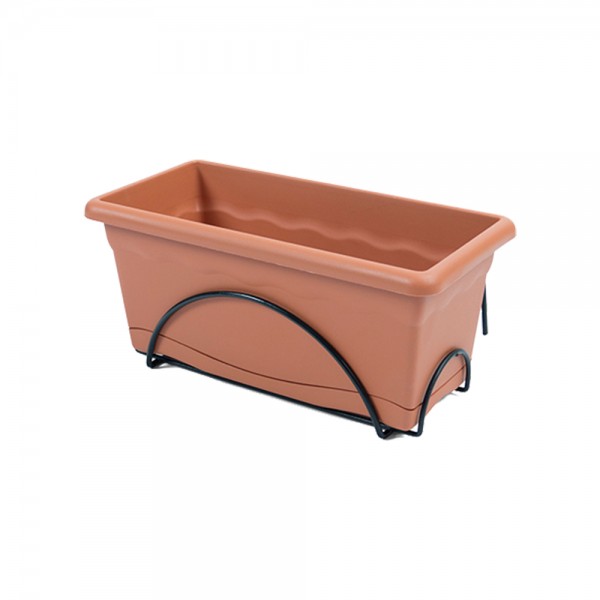Jardinera con plato integrado color terracota 40 x 24 cm + soporte metálico