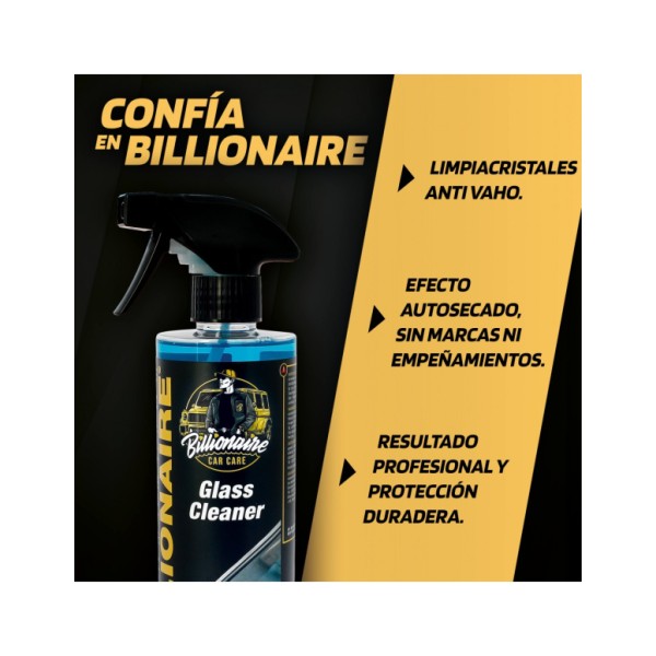 Billionaire Glass Cleaner Limpiacristales Coche Triple Acción Limpia Desengrasa y Abrillanta Pistola de Espuma 500ml