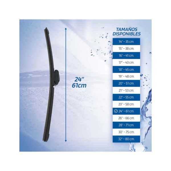 Escobilla Limpiaparabrisas Modelo Aquan61 Ultra Flex Series 24" 61 cm 1 Unidad con 8 Adaptadores